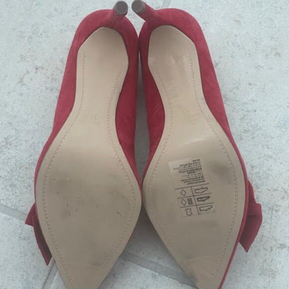 H&M Suede Court Shoes Red Bow Eur 37 US 6 3 inch heel pointed toe - Picture 4 of 6